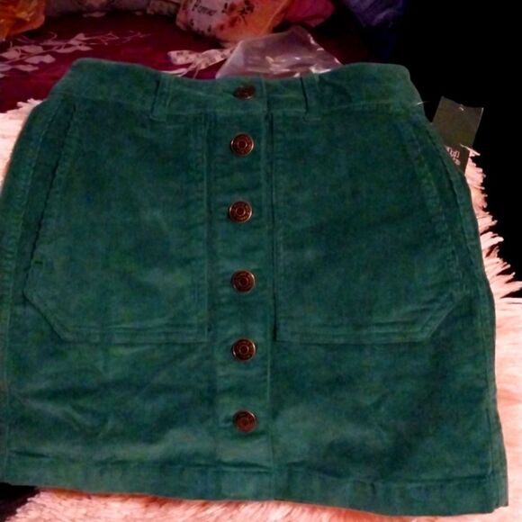 Wild Fable Women's  Button-Front Corduroy Mini A-Line Teal  Skirt NWT Size 00 - Picture 2 of 10